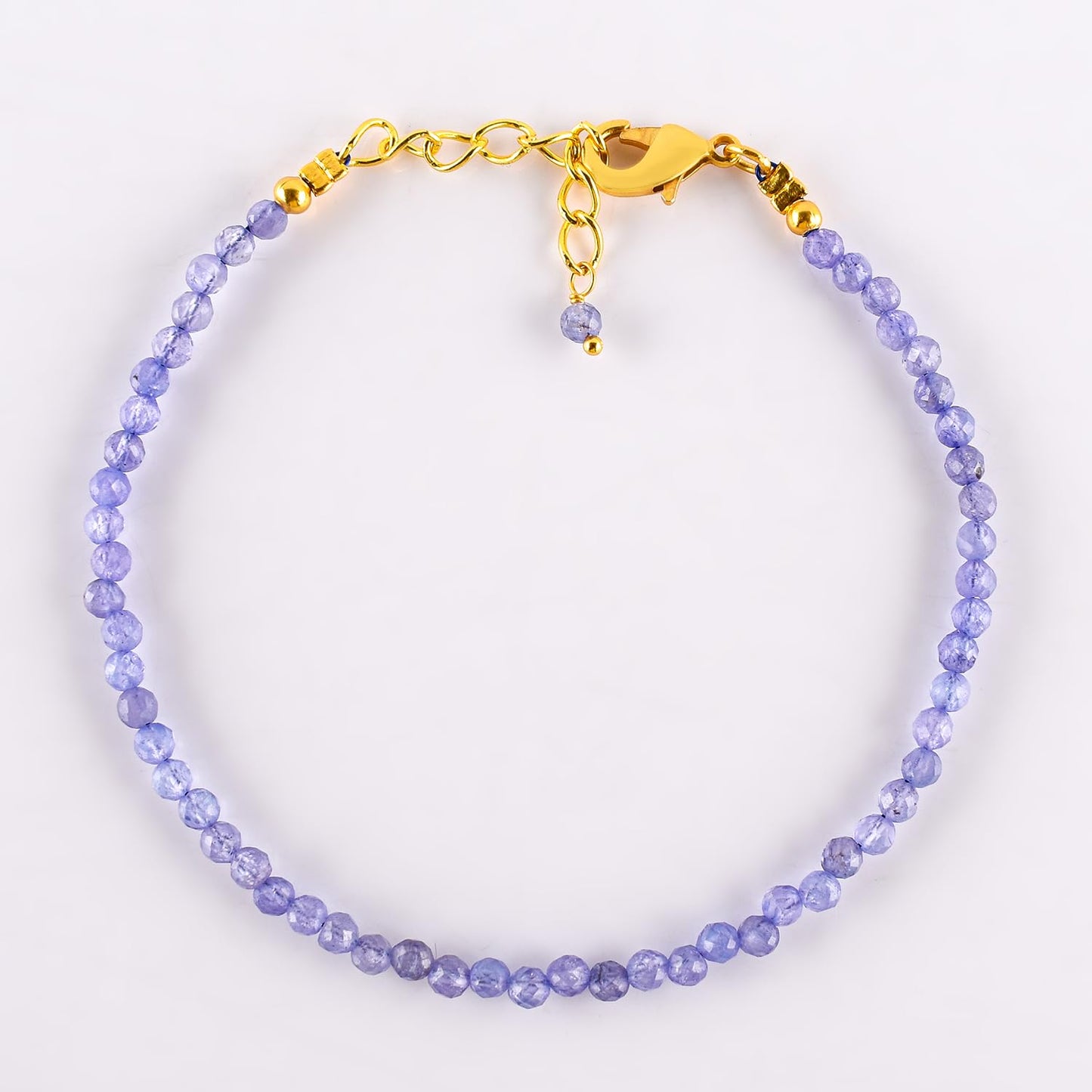 Natural Blue Tanzanite Gemstone Micro Beads Dainty Bracelet Jewelry for Women, December Birthstone, Chakra Energy Crystals, 14k Gold Plated Chain 8 inch Adjustable