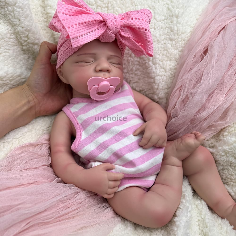 Oppaionaho Realistic 19 inch Pascale Girl Open Mouth Full Body Silicone Reborn Baby Dolls, Lifelike Sleeping Newborn Doll Anatomically Correct (Girl)