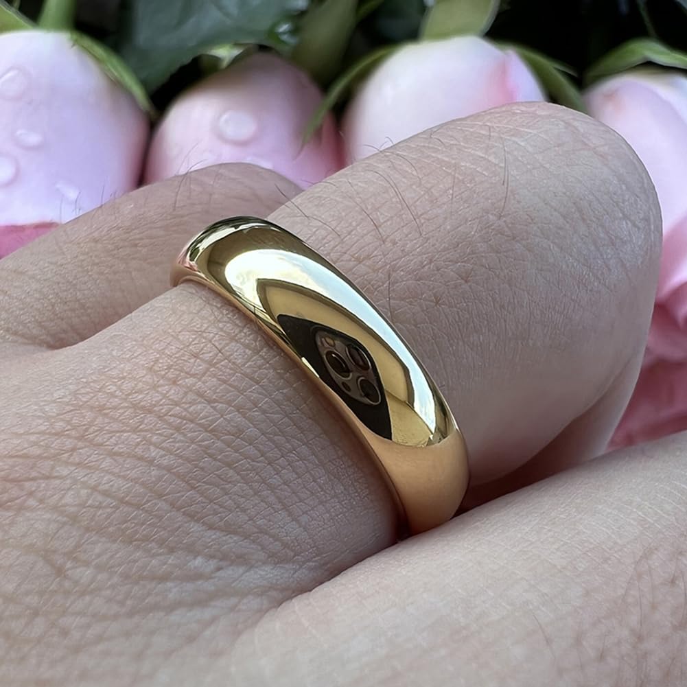 TUTISS 5mm Gold Tungsten Rings for Men Women Engagement Wedding Bands Domed Polished Comfort Fit Size 9