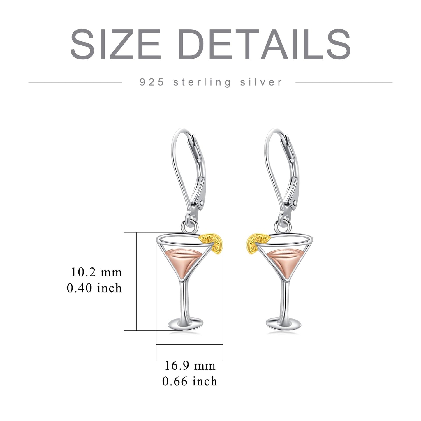 PELOVNY Martini Earrings S925 Sterling Silver Wine Dangle Drop Earrings Wine Jewelry Gifts for Women