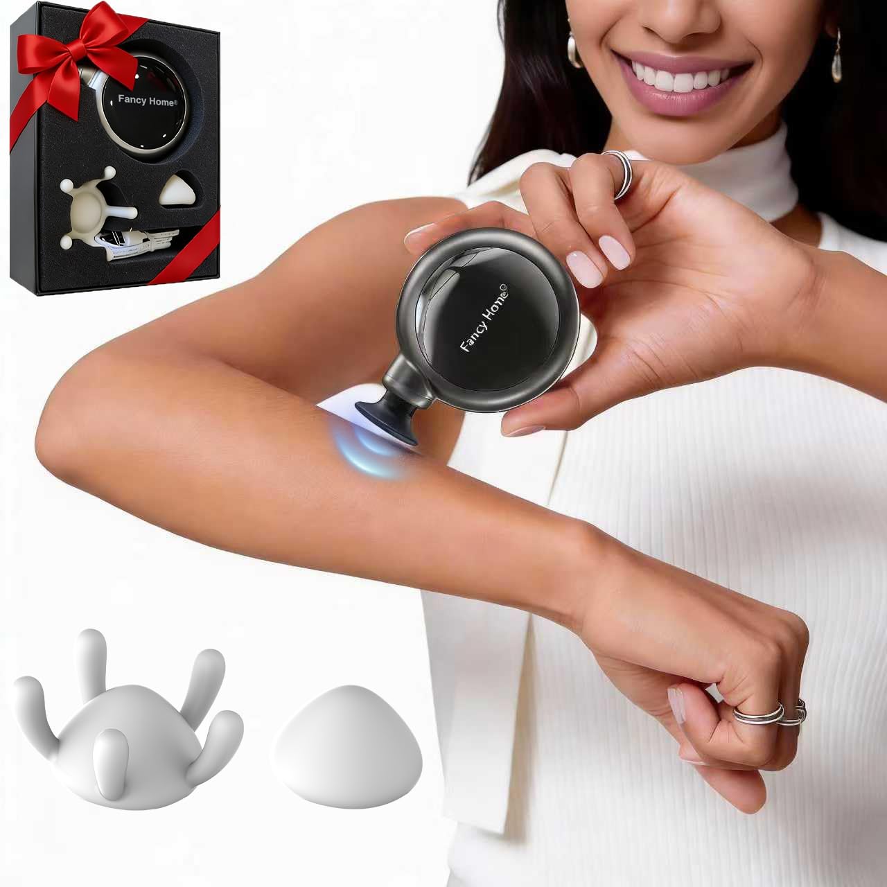 Fancy Home® Mini Massage Gun - Palm Sized Deep Tissue Massager Gun, Unique Small Hand Massager for Circulation, Cordless Powerful 3200 RPM | Ultra Quiet | Travel Friendly & Gift Ready (Black Grey)