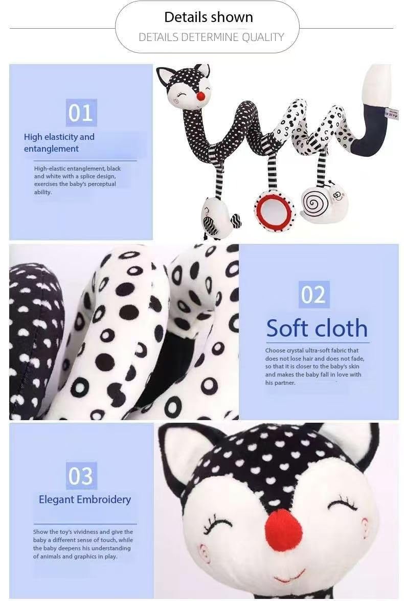 GZYFUVALW Car Seat Toys for Babies 0-6 Months, Baby Sensory Interaction Cartoon Toys with Bells_Black and White High Contrast Baby Toy Hanging or Wrapping Around The Infant Bed or Strollea03 