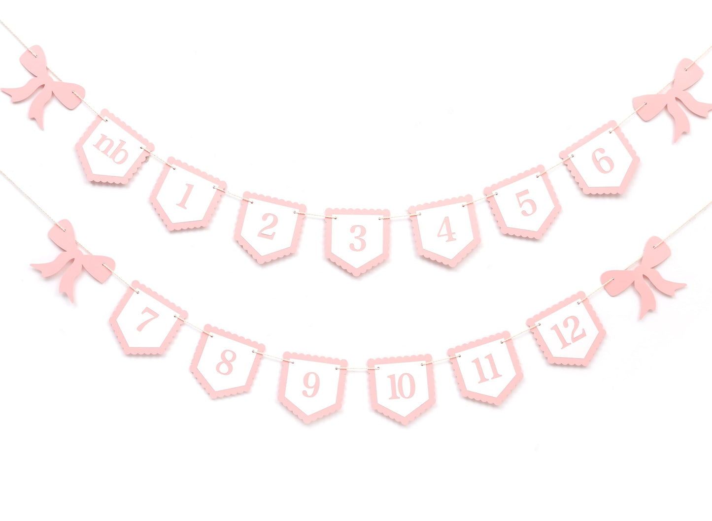 Pink Bow Monthly Milestones Photo Banner - Baby Girls Newborn to 12 Months Photo Display, 1st Birthday Photo Banner for Baby Girls, Bow 1st Birthday Decorations