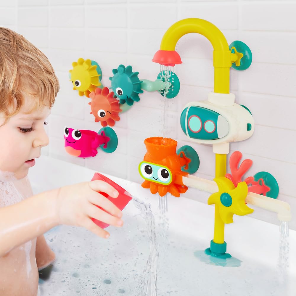 B. toys - Bath Pump Toy - Submarine Waterplay Set - 2 Pump Modes (Battery + Manual) - Drip Cup, Spinners & Gears - 10 Months + - Wonder-Full Waterworks