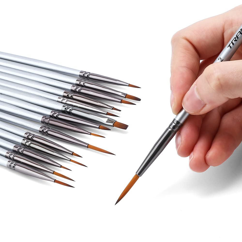 Transon Fine Detail Paint Brush Set 15pcs for Miniature Models Craft Painting Body Painting with Acrylic Gouache Watercolor Tempera and Oil Paint