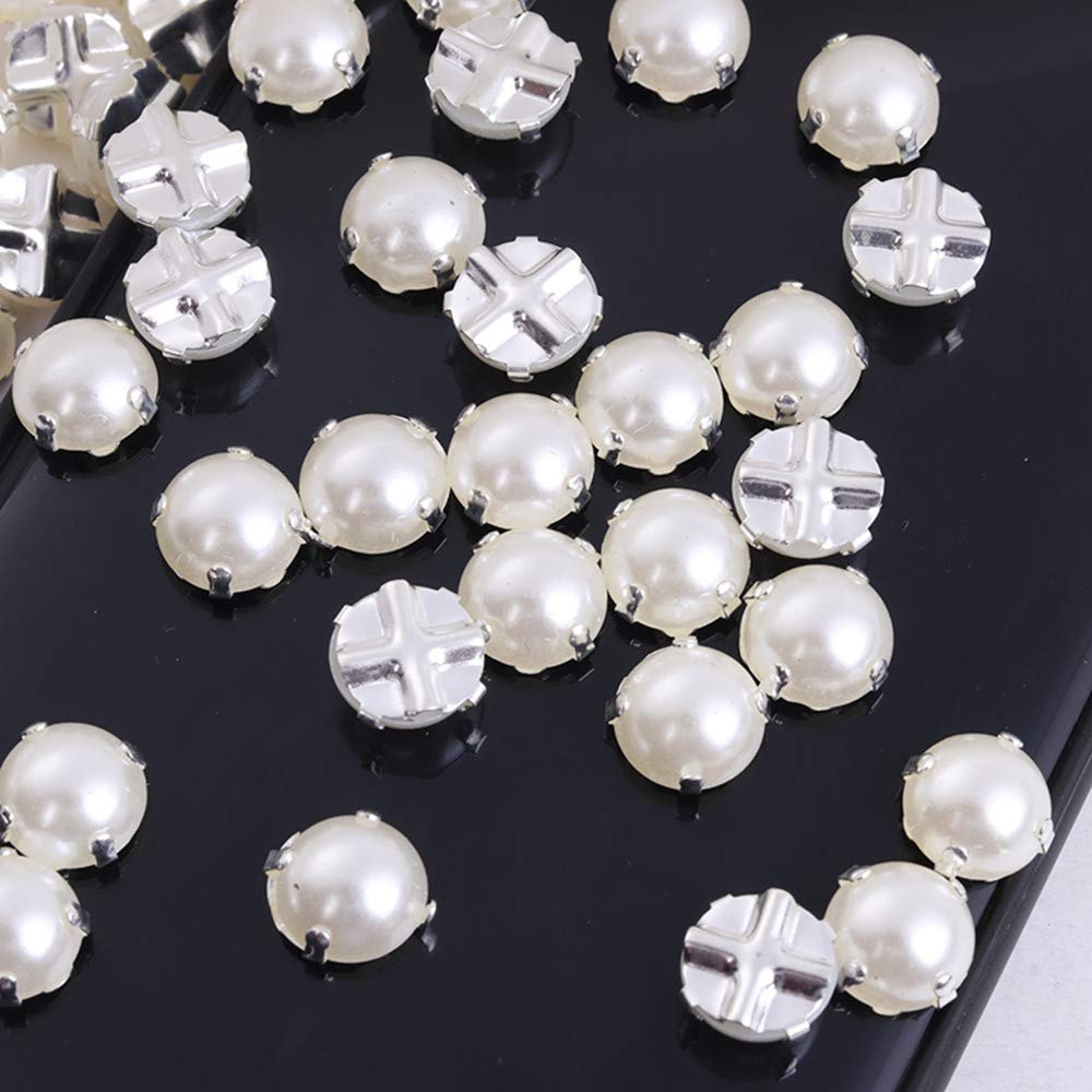Sewing Pearl Beads Rhinestones Sew On Pearl Rhinestones with Silver Claw Flatback Half Round Pearl for Craft Garment (Silver Claw, 6mm)¡