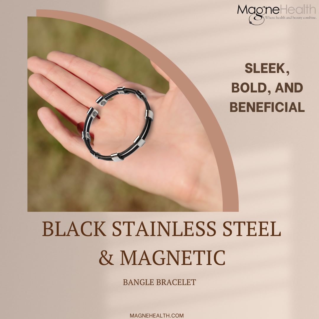 MAGNEHEALTH Silver Stainless Steel and Magnetic Bangle Bracelet