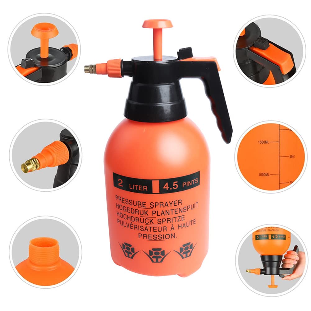ANPTGHT 1 Pcs Garden Pump Sprayer, 0.5Gallon/68oz Hand-held Lawn Pressure Orange Spray Bottle with Adjustable Nozzle (FKM Gasket Update)
