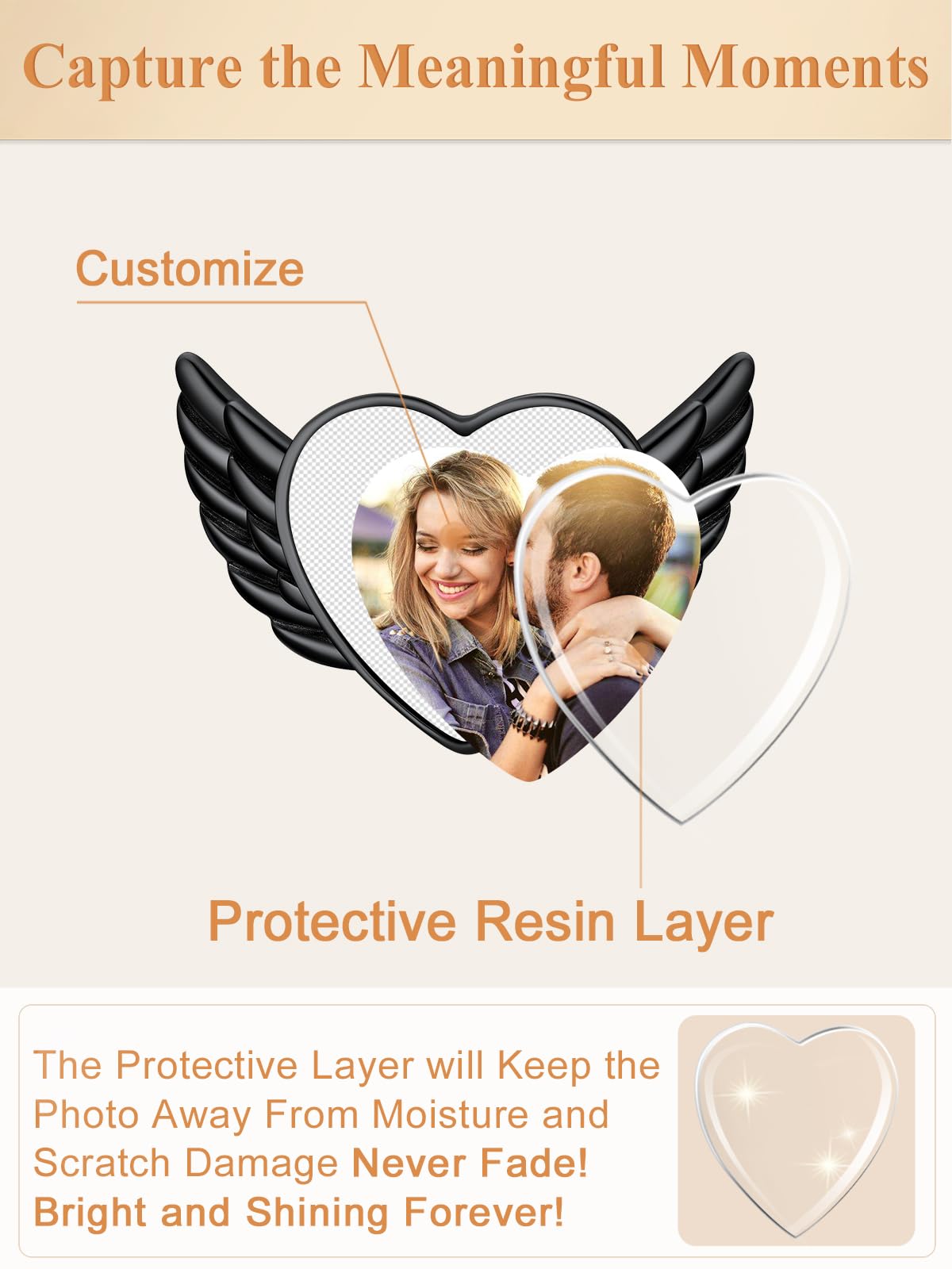 Custom4U Angel Wings Picture Broochs Wedding Bouquet Pin for Bride Name Engraved Memorial Charm for Women Men Father