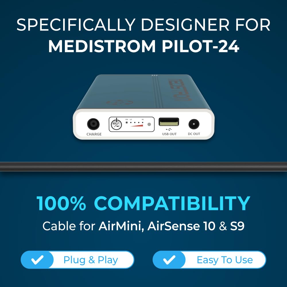 Medistrom Pilot-24 Lite Bundled with Cables for ResMed S9, AirSense 10, AirMini - 95Wh CPAP Battery Backup Power Supply for CPAP Machine - Camping Power Bank Portable Battery - TSA Approved