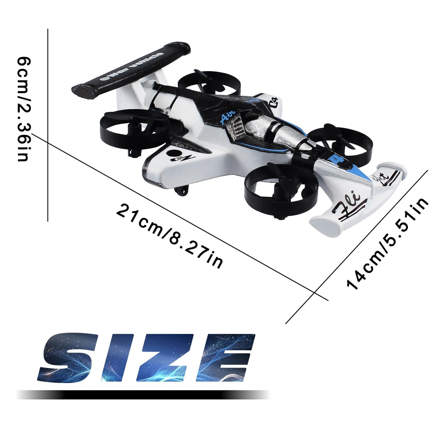 2-in-1 Flying Car & Stunt Drone, Racing Drift Aircraft,2in1 RC Quadcopter & Flying Car Toys for Age 14 Boys Small Micro Indoor Remote Control Flying Car Toy (White)