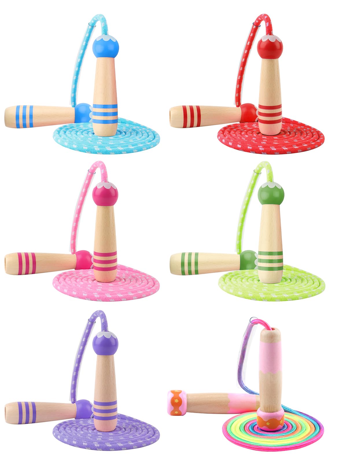 Jump Rope for Kids Adjustable, Lorvain Rainbow Skipping Rope, Kids Jump Ropes with Wooden Handle for Girls Boys, Weighted Jumping Ropes for Fitness Workout Exercise Outdoor Fun Activity(Pink)