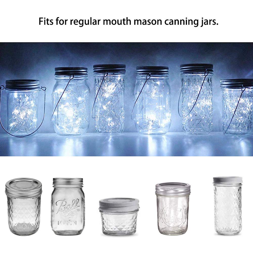 SunKite Solar Mason Jar Lid String Lights, 6 Pack 15 Led String Fairy Star Firefly Jar Lids Lights (Jars Not Included), for Mason Jar Patio Garden Wedding Lantern Table Decoration (Cool White)