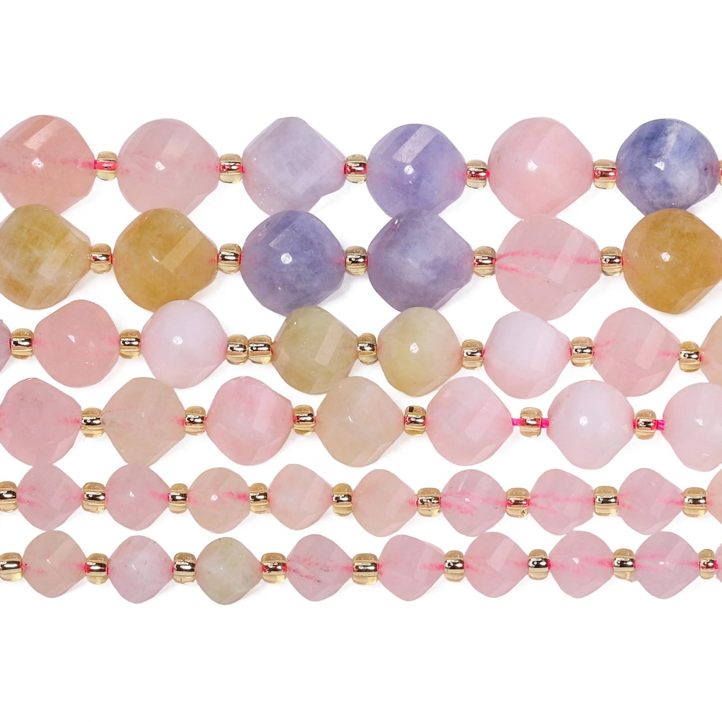 Yochus 42pcs Natural Morganite Stone Beads for Bracelet,2strands 6mm Facted Twist Loose Gemstone Beads for Jewelry Making DIY Craft Necklace Earring