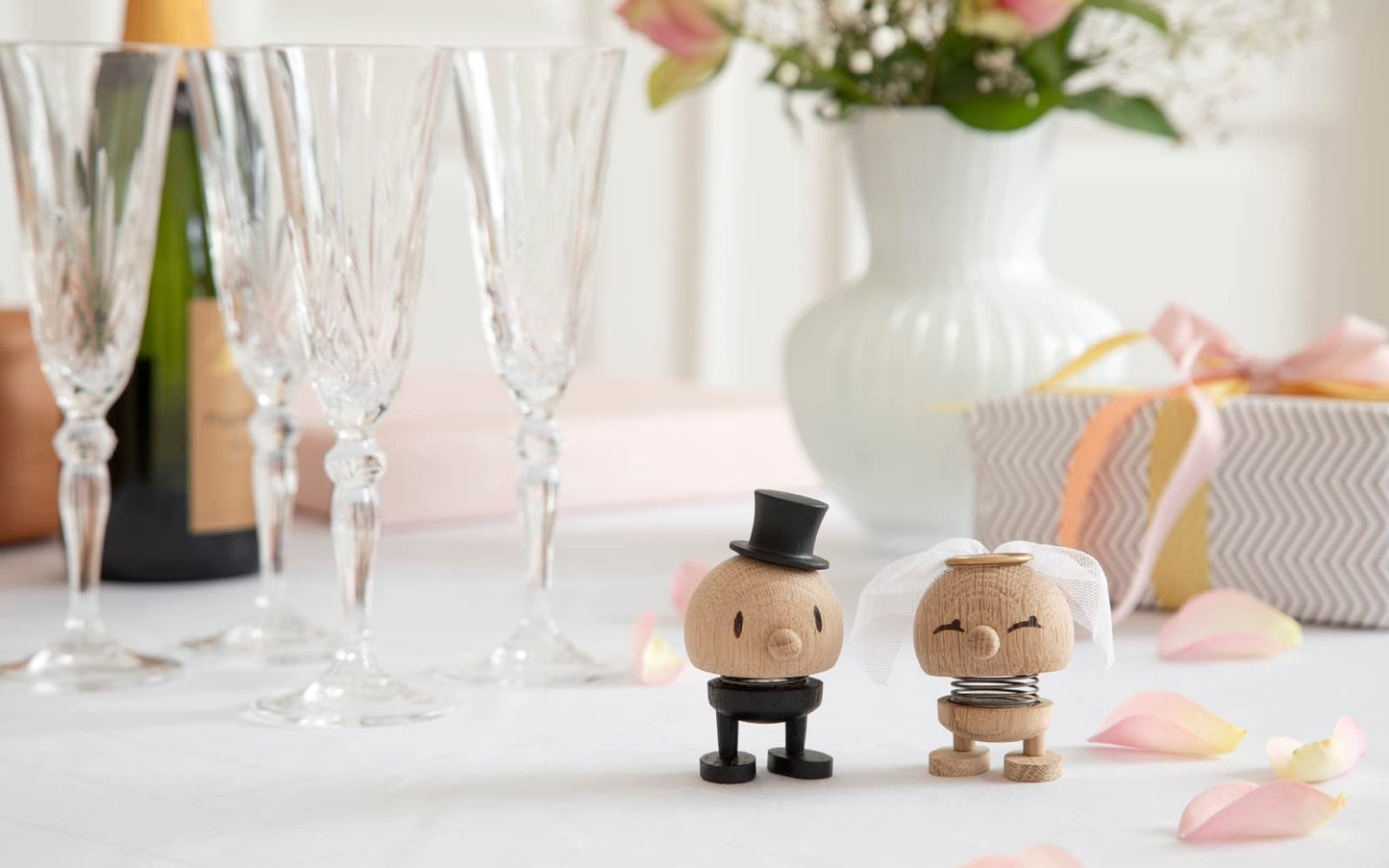 Hoptimist Wedding Groom Raw Oak, Wood, Home Decor Ornament - Scandinavian Design, Wood W/Metal Spring, Small - Creates cheerful movement