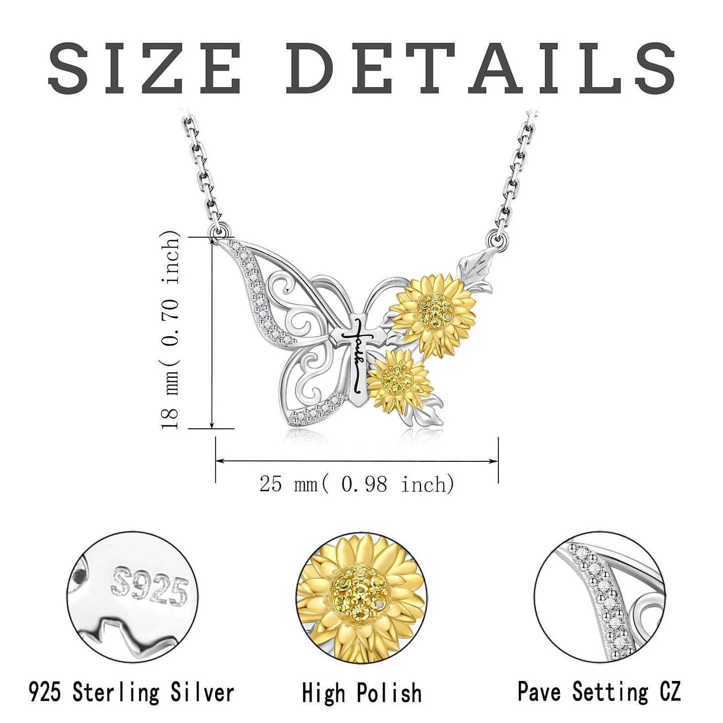 oGoodsunj Sunflower Necklace Jewelry Set fo Women Sterling Silver Anklet Bracelet Earrings You Are My Sunshine Pendant Gifts for Mom Daughter Wife (Sunflower Butterfly Necklace)