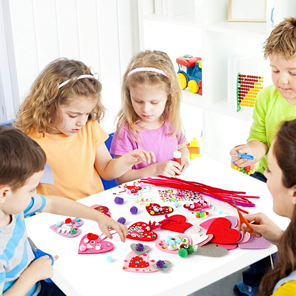 Valentine's Day Crafts for Kids - 361PCS DIY Heart Craft Set for School Gift, 108 Hearts, 50 Googly Eyes, 60 Pom Poms, 36 Wooden Beads, Craft Supplies for Party Favor Decoration