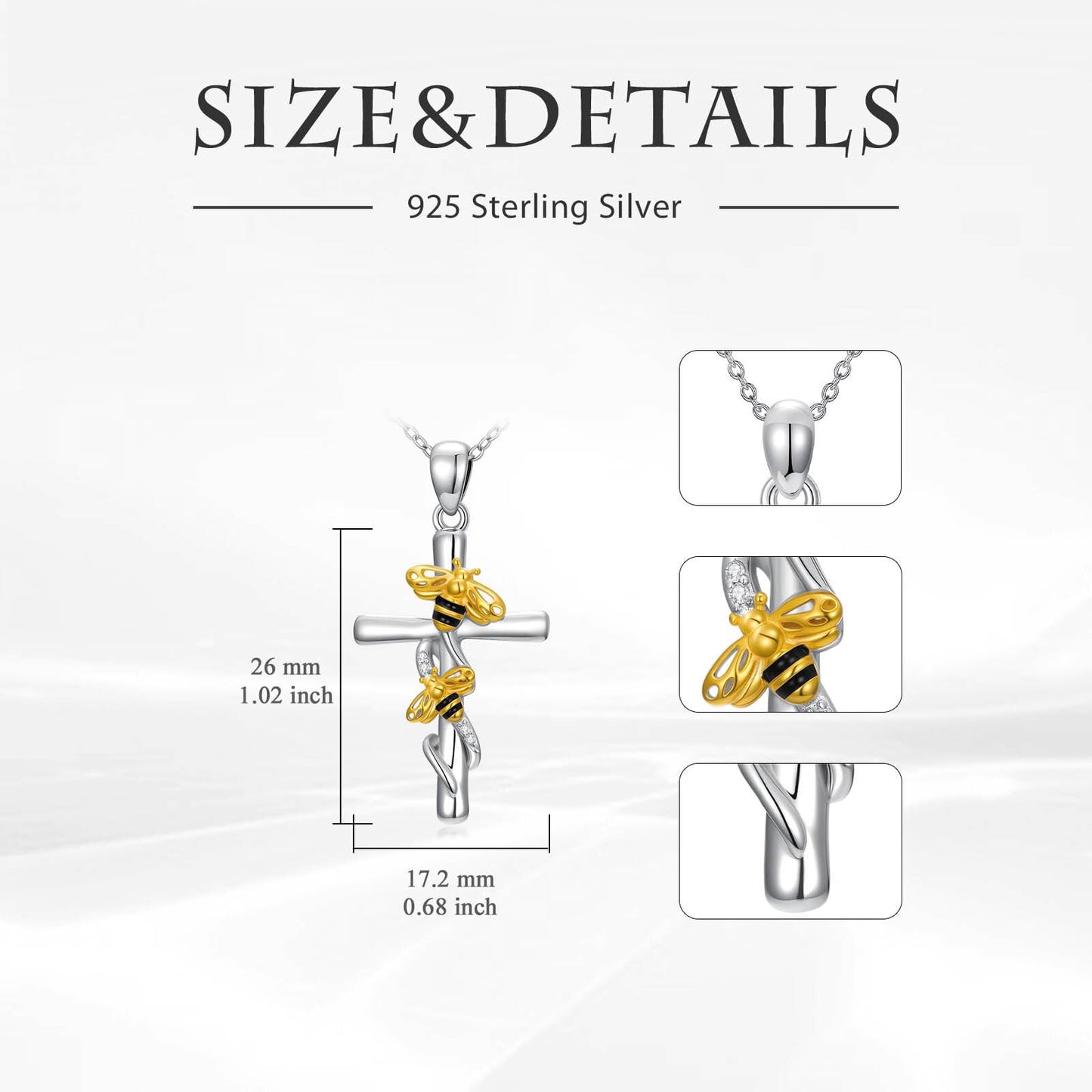 YYB Cross Necklace Valentines Day Gifts for Women 925 Sterling Silver Pendant Butterfly/Dragonfly/Bee/Ladybug/Hummingbird Cross Jewelry Gift for Her (Bee)