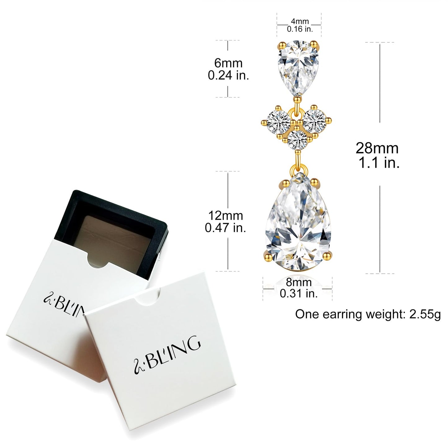 SBLING Cubic Zirconia Teardrop Earrings Wedding Earrings for Brides Bridesmaids, Bridal Dangle Earrings, Teardrop Crystal Drop earrings for Women Jewelry Gifts
