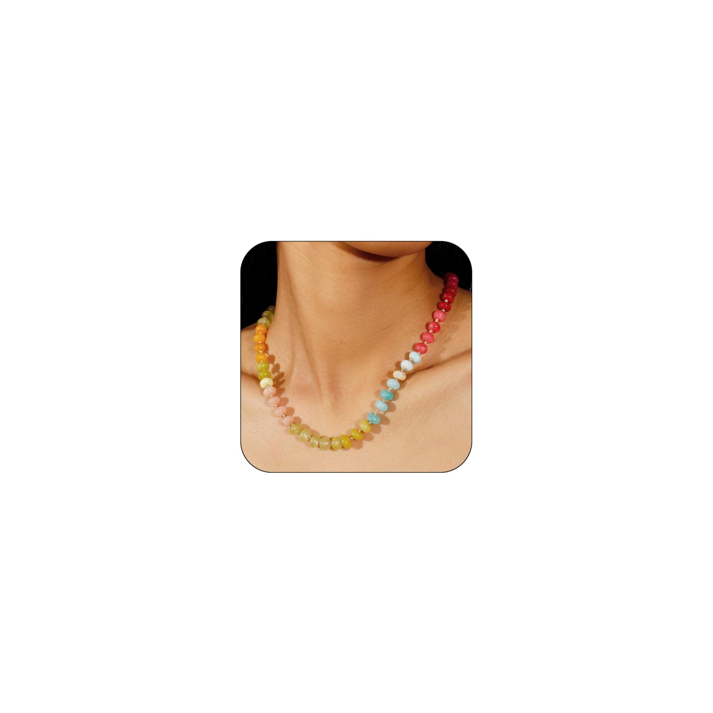 Gemstone Beaded Necklace for Women Colorful Natural Stone Freshwater Pearl Surfer Beach Rainbow Necklace Jewelry Gift (colorful -04)