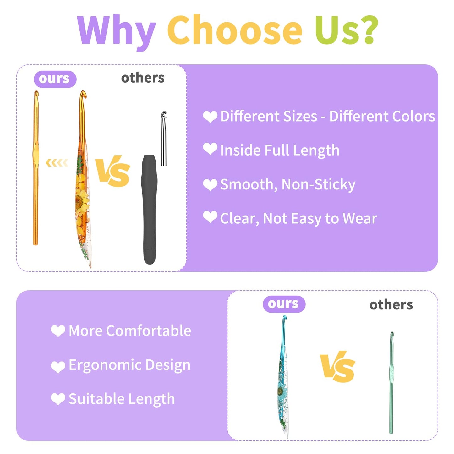 Coopay Crochet Hook Set, 9 PCS Crochet Hooks with Case (2.0mm-6.0mm), Floral Resin Grips - Beautiful & Ergonomic, Great for Crocheting Blankets, Dolls, Shawls, Hats, Scarves (B-J)
