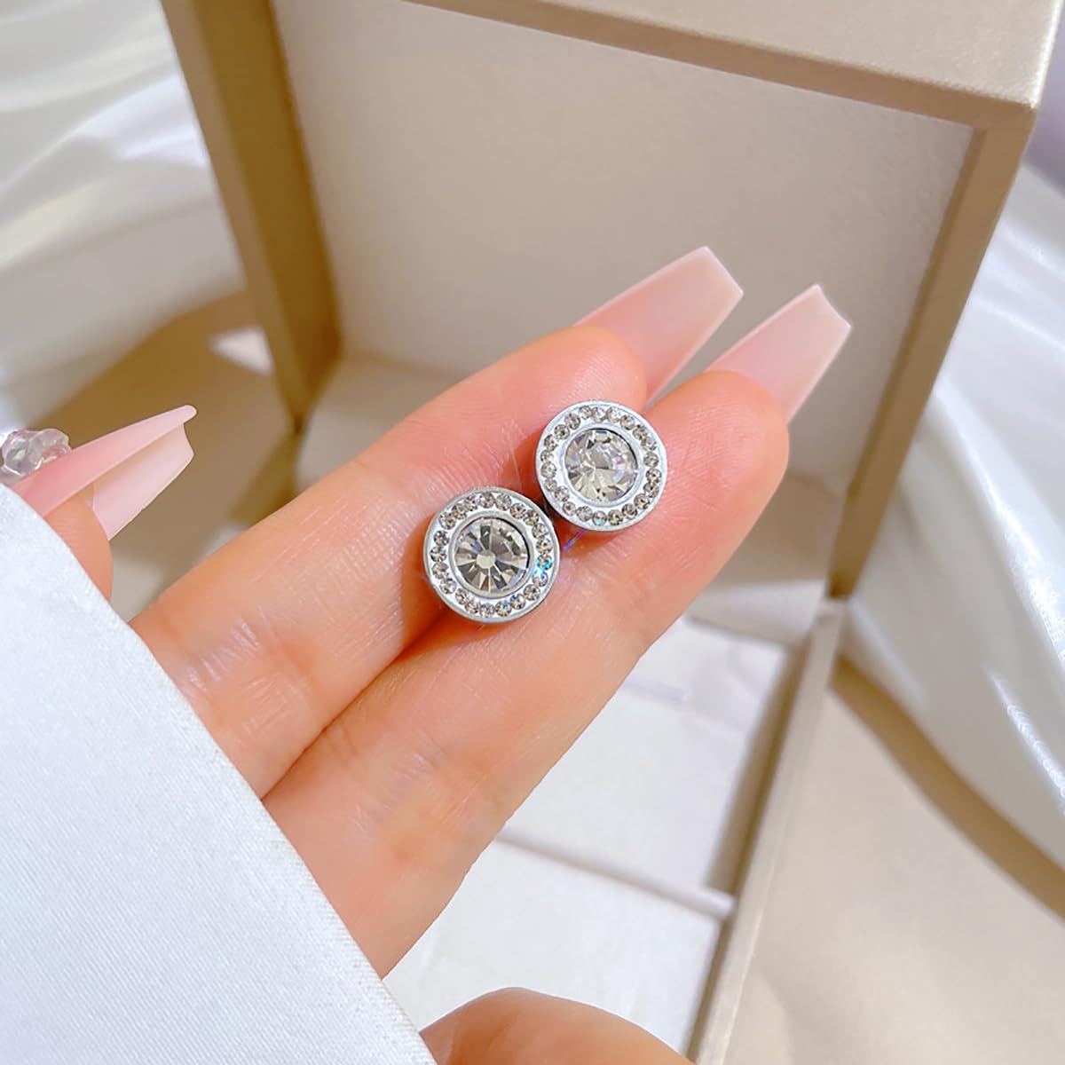 Lymphvity Therapy Earrings for Women, Lymphatic Halolux Lymphvity Germanium Earrings Acupuncture Lymph Detox Earring Drainage Jewelry 18 K Gold Plated Stud Rhinestone Gift 2 Silver