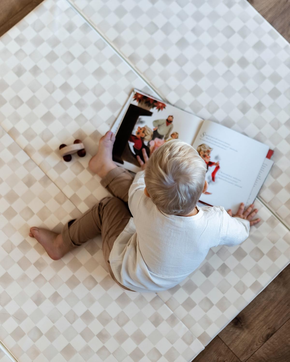 House of Noa Foldable Baby Tumbling Mat – Padded Baby Play Mat for Floor | Memory FoamnMat for Baby | Foldable Kids Play Mat Durable, Stylish, and Cushioned Design | 4'x6' | Checker Almond