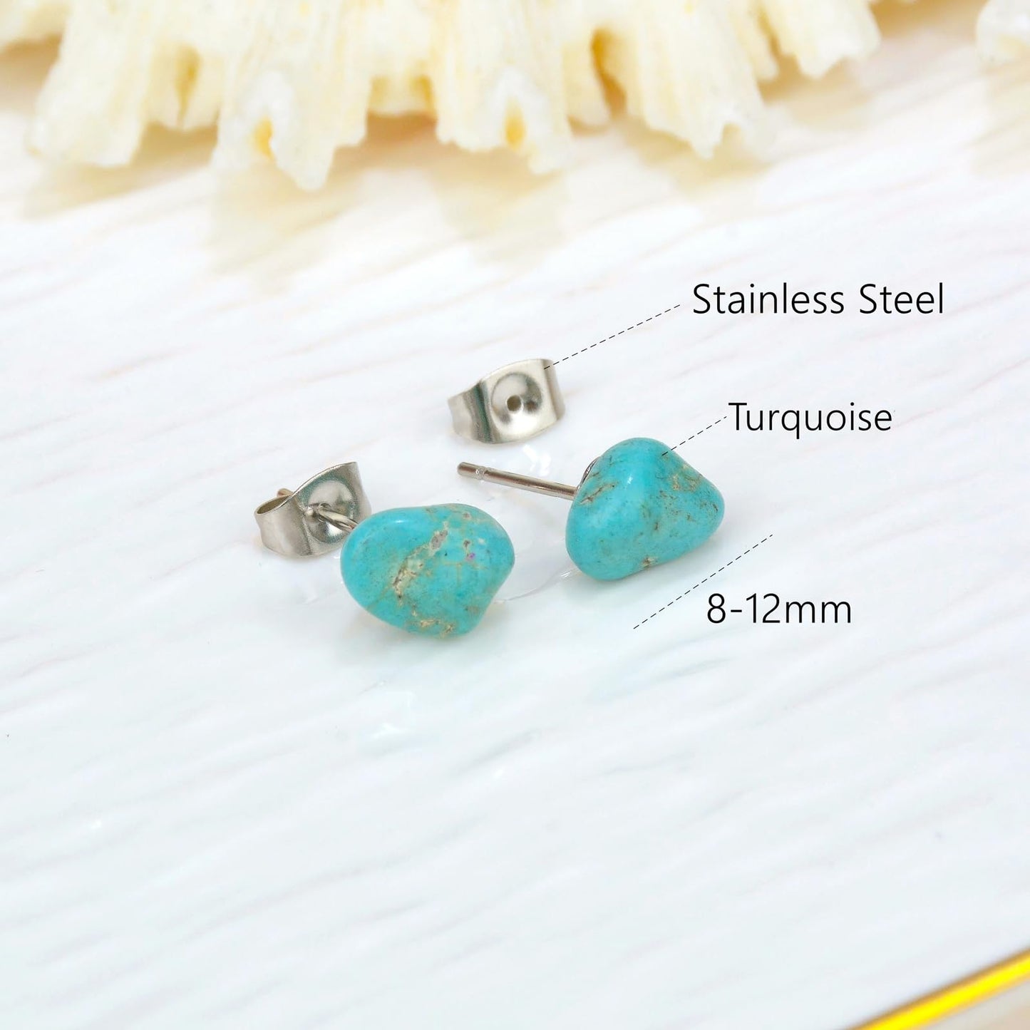Turquoise Earrings, Natural Raw Turquoise Stud Earring with Stainless Steel Post, Handmade Turquoise Jewelry for Women Fashion Accessories (Turquoise)