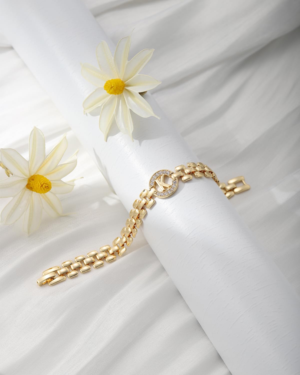 WEDDINEN Initial Bracelet,14K Gold Plated Letter Bracelets for Women, Thick Bangle Wrist Gold Alphabet Bracelet for Women, Christmas Gifts for Women Jewelry Initial A Charm Chain