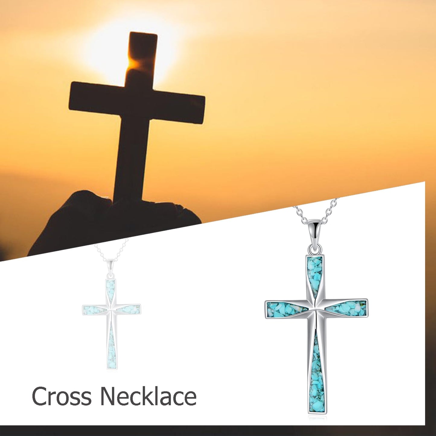 ONEFINITY Cross Necklace Sterling Silver Origami Turquoise Cross Pendant Necklace Religious Jewelry Gifts for Women Men