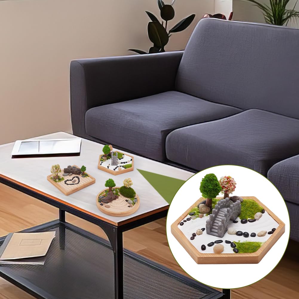 WEBEEDY 3 Sets Mini Zen Sand Garden Kit Japanese Desktop Sandbox Zen Garden Kit Cute Zen Home Office Desktop Decor Sand Craft Accessories,Litter Box Sand for Meditation Relaxation,4/4.2/4.4 Inch