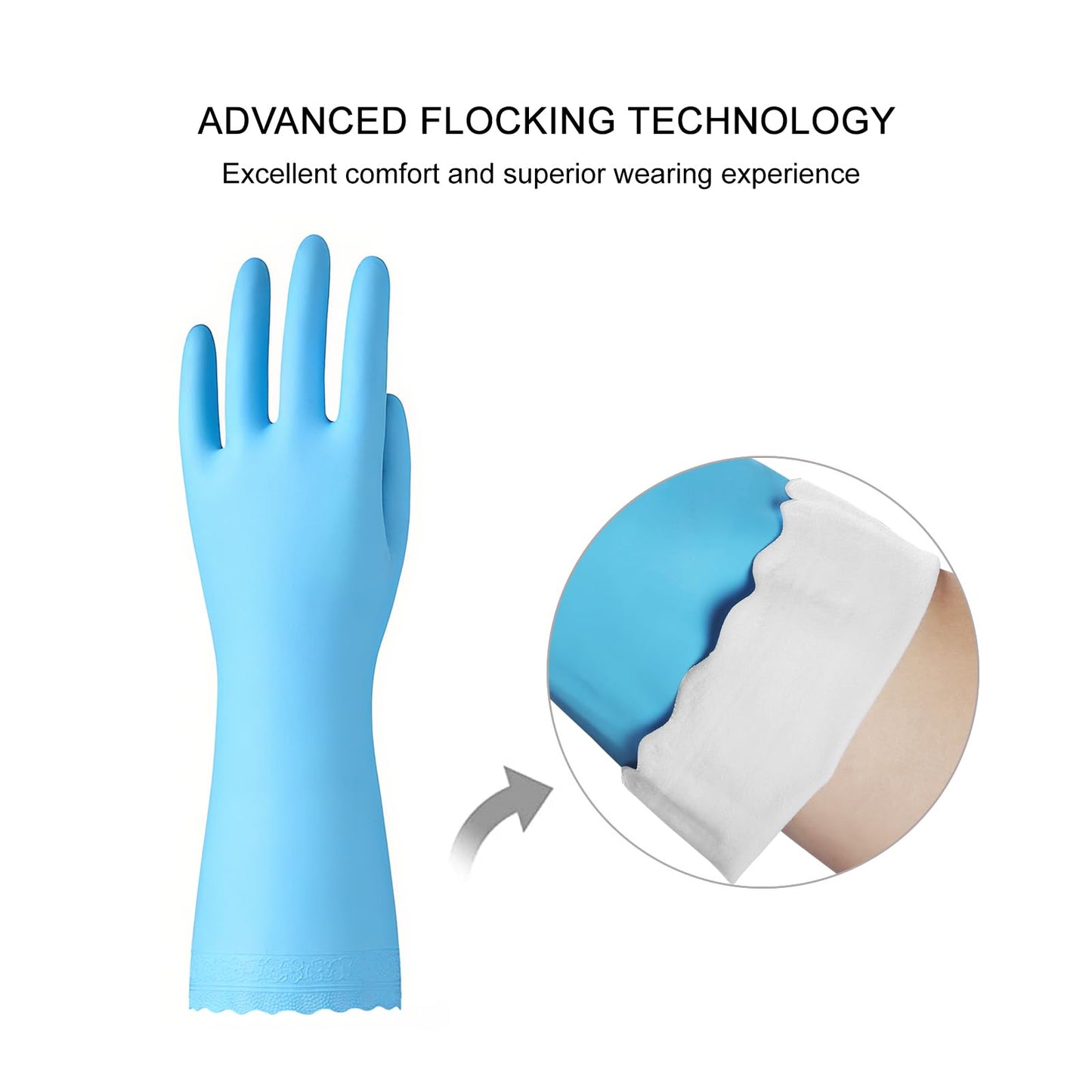 Bamllum Rubber Cleaning Gloves - 3 Pairs Latex Free Kitchen Cleaning Gloves with Cotton Liner- Household Dishwashing Gloves, Non- Slip Waterproof (Medium, Blue+Pink+White)
