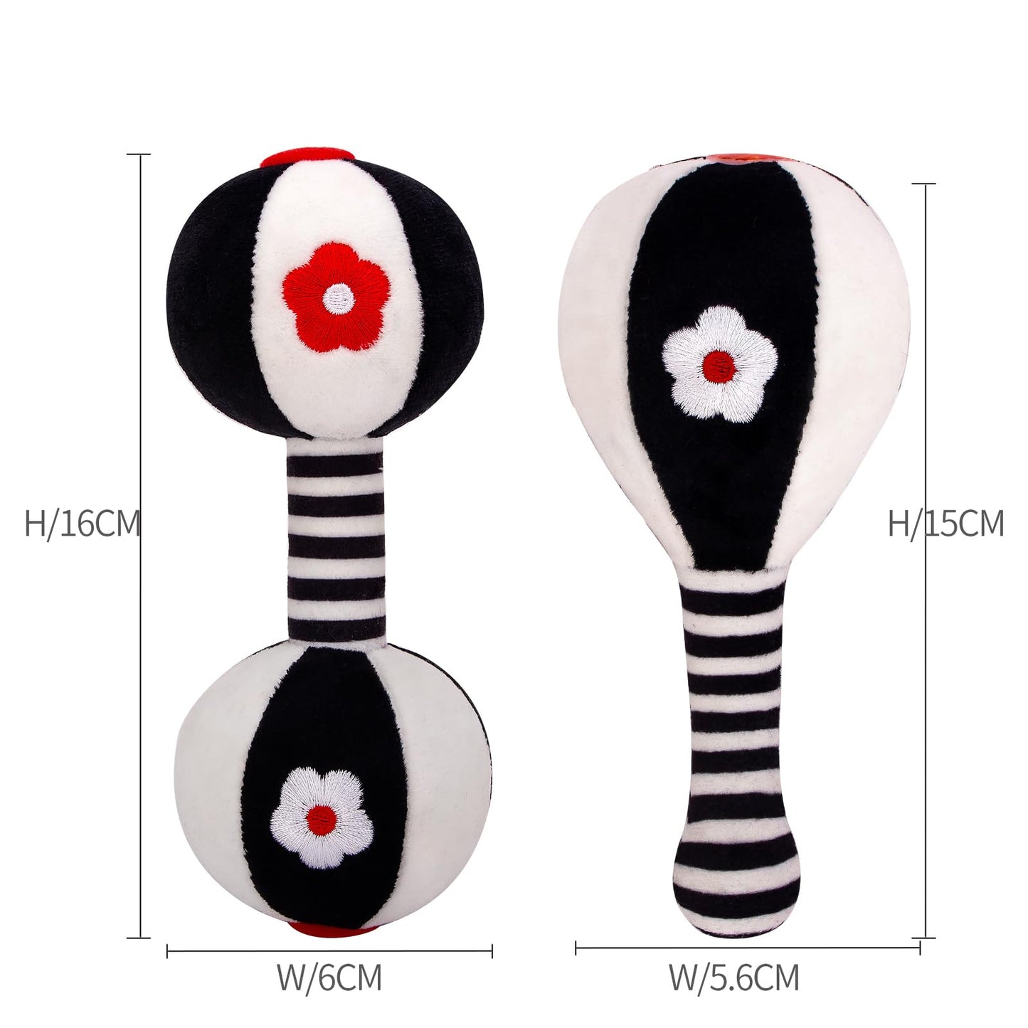 JINBOBUBU Soft Baby Rattles 0-6 Months - 2 Pack Infant Developmental Toys with Black & White Contrast | Sensory Newborn Toys for Girls & Boys | Set (BPA Free)