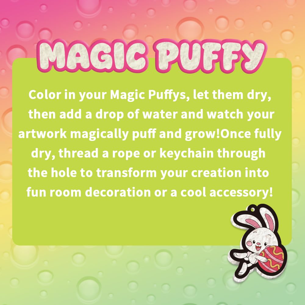 Artnedu Magic Foam Texture Painting Kit,Mess-Free Paint by Number Craft, DIY Color & Inflate Activity, Creative Gift for Girls & Boys Ages 4, 5, 6, 7, 8, 9, 10(Cute Bunny Theme)