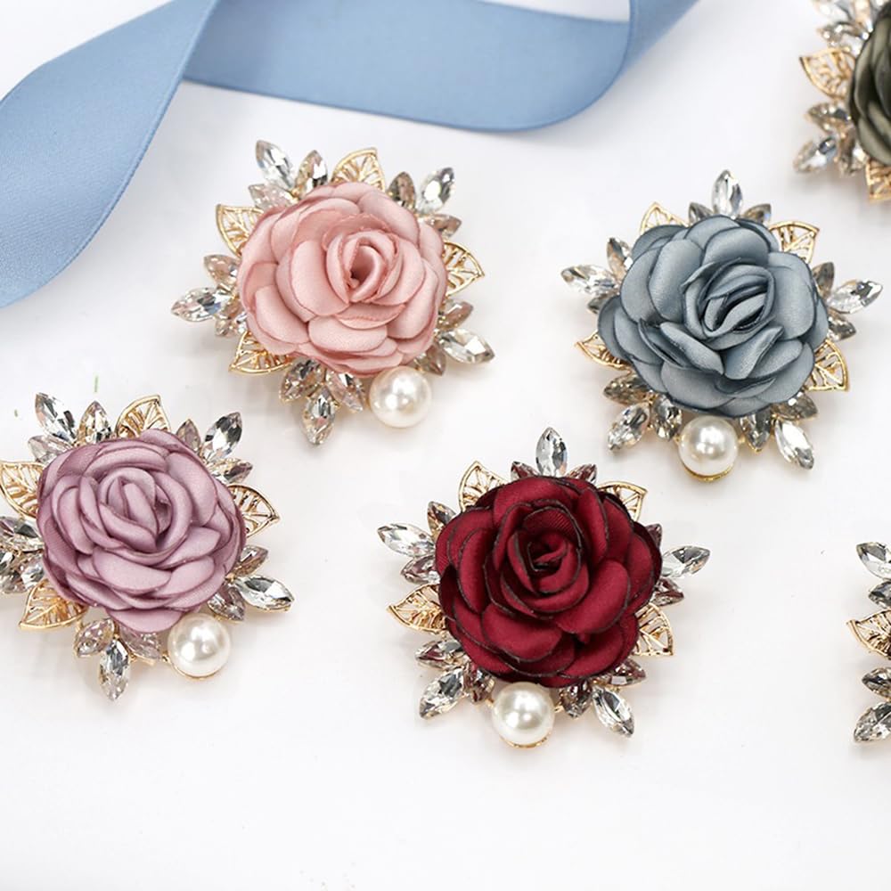 Elegant Rose Flower Brooch Pin for Women Men Wedding Party Gentleman's Essentials Handmade Imitation Crystal Pearl Fabric Flower Lapel Pin Dress Suit Accessories Boutonniere Ideas Gift (Grey)