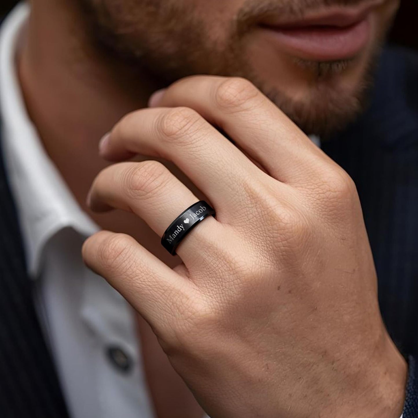 VNOX Customize Jewelry-6MM Black Stainless Steel Beveled Edge Matte Brushed Finish Rings for Men Women,Size 13