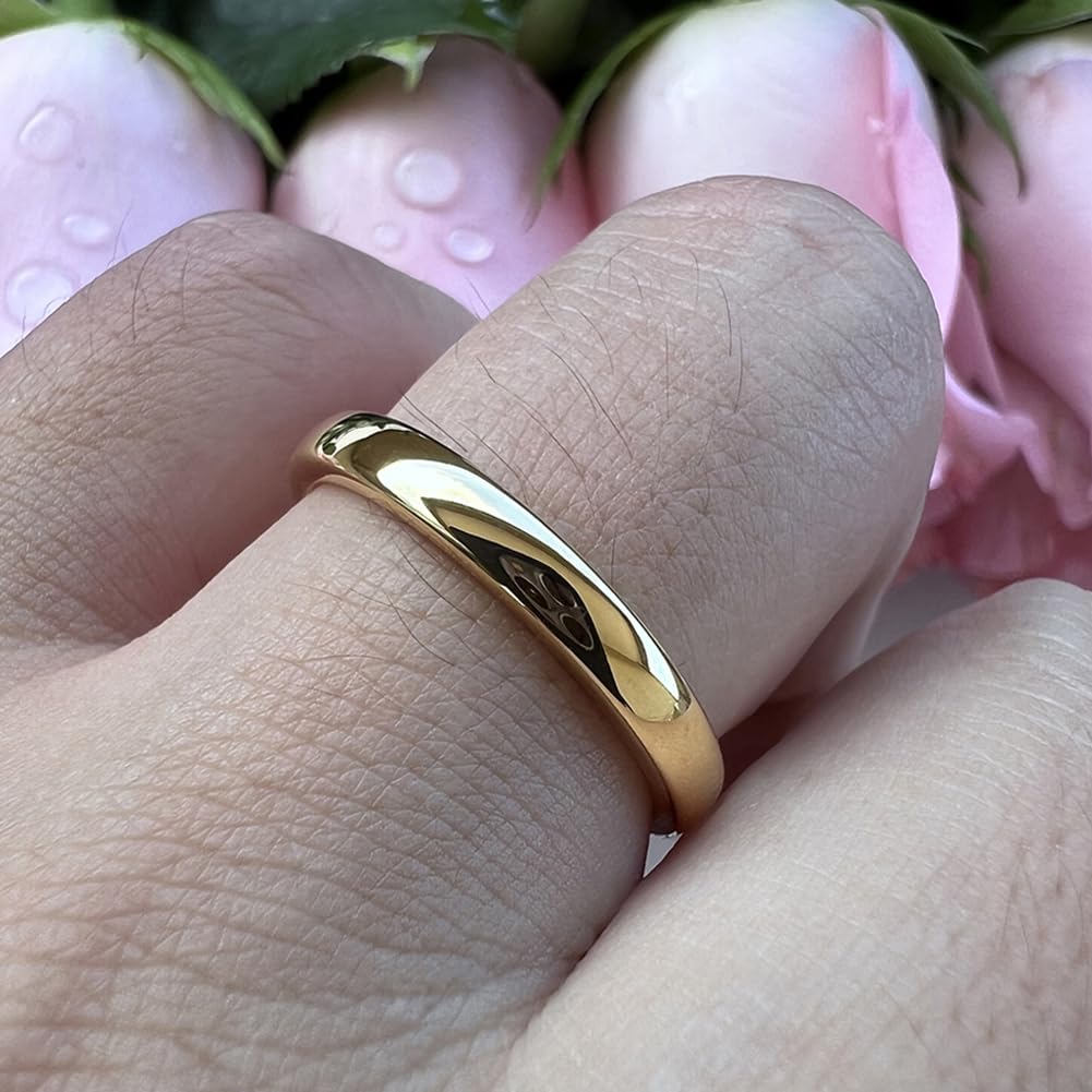 TUTISS 3mm Gold Tungsten Rings for Women Men Engagement Wedding Bands Domed Polished Comfort Fit Size 9