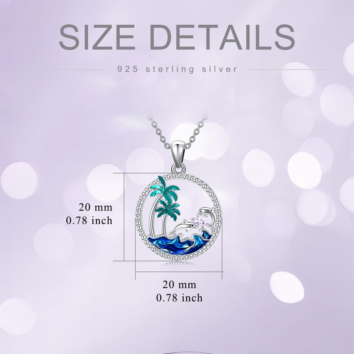PROESS Dolphin Necklace Sterling Silver June Birthstone Necklace Palm Tree Beach Jewelry Ocean Animal Gifts for Women