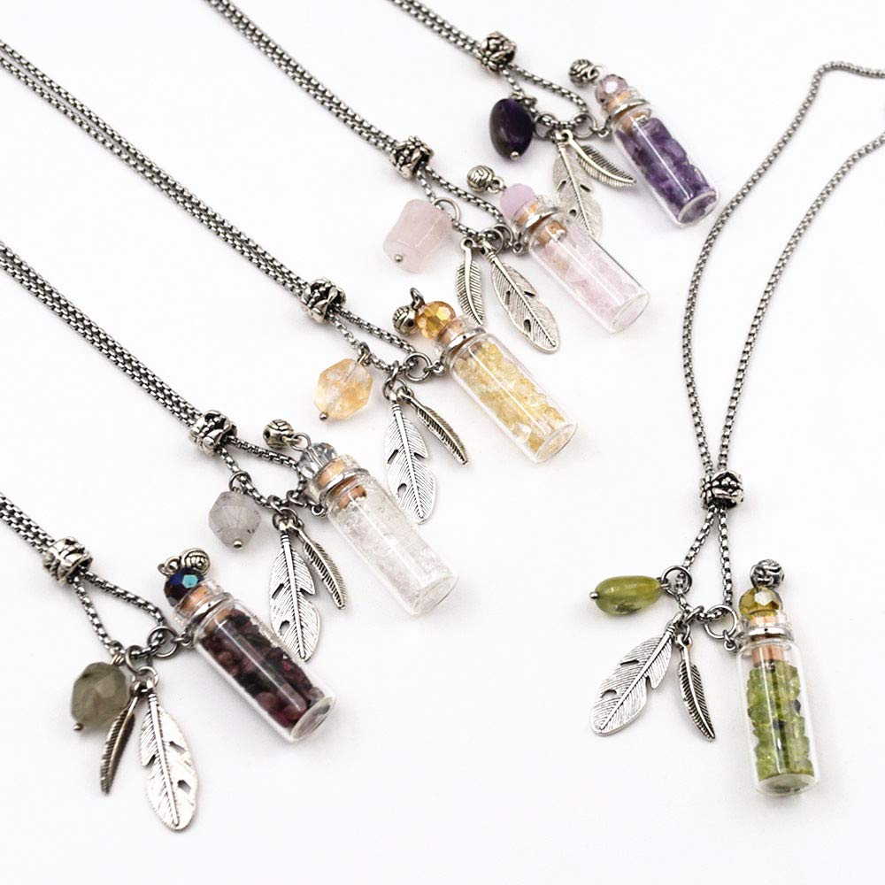 CoolDIY Aromatherapy Essential Oil Diffuser Necklace Locket Pendant Stainless Steel Perfume Necklace Crystal stone Glass vial Necklace (Light Purple)