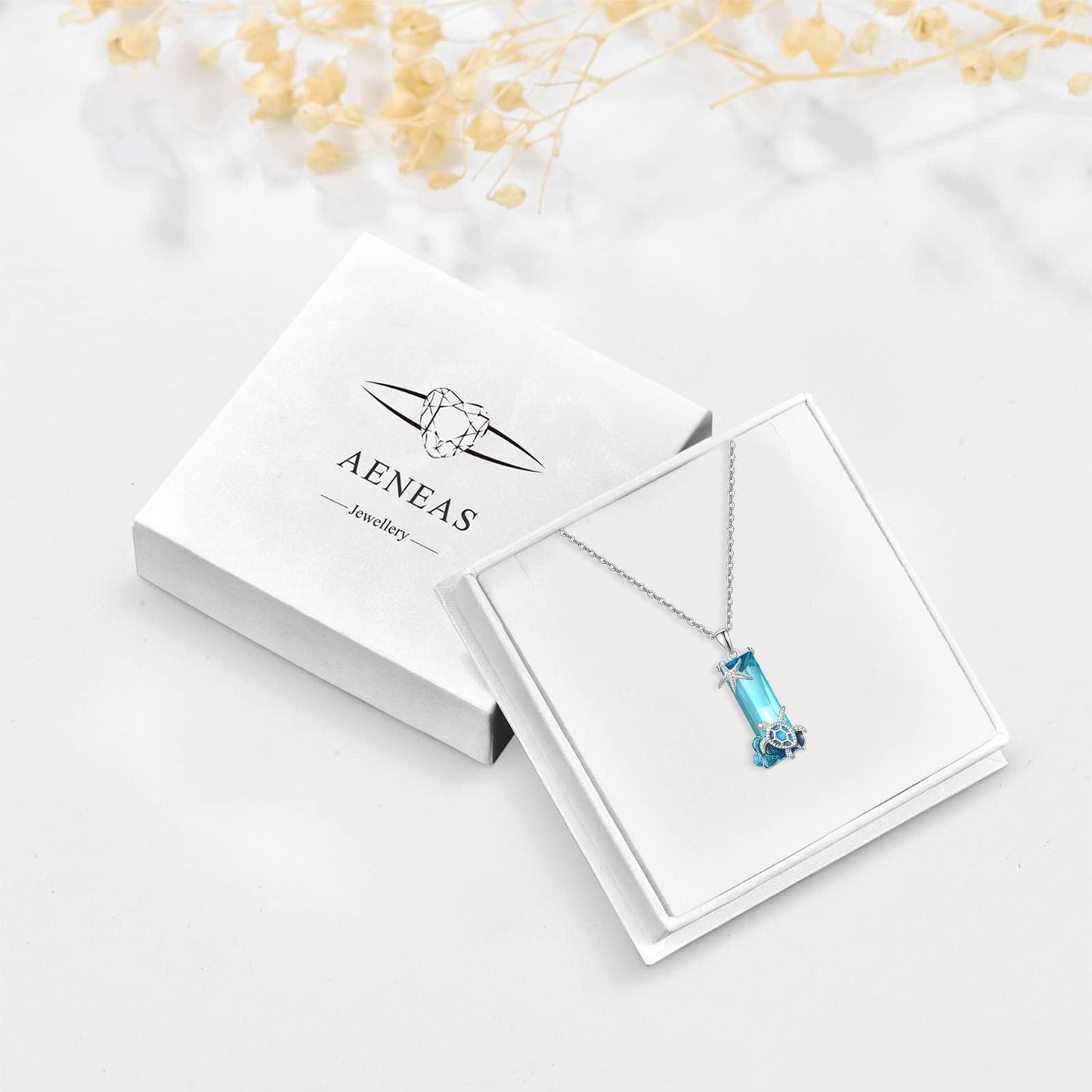 AENEAS Turtle Necklace for Women 925 Sterling Silver Blue Crystal Opal Starfish Ocean Jewelry Gift for Sea Animal Lover Women Wife Her