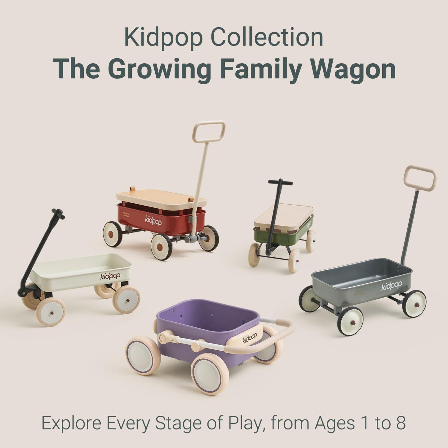 Kidpop Pula-Mini First Wagon for Toddlers, 4-Wheel Baby Pull Toy Cart for Kids Ages 1-3, Indoor & Outdoor Push Walker Toy, Ideal 1 Year Old Birthday Gifts (Grey)
