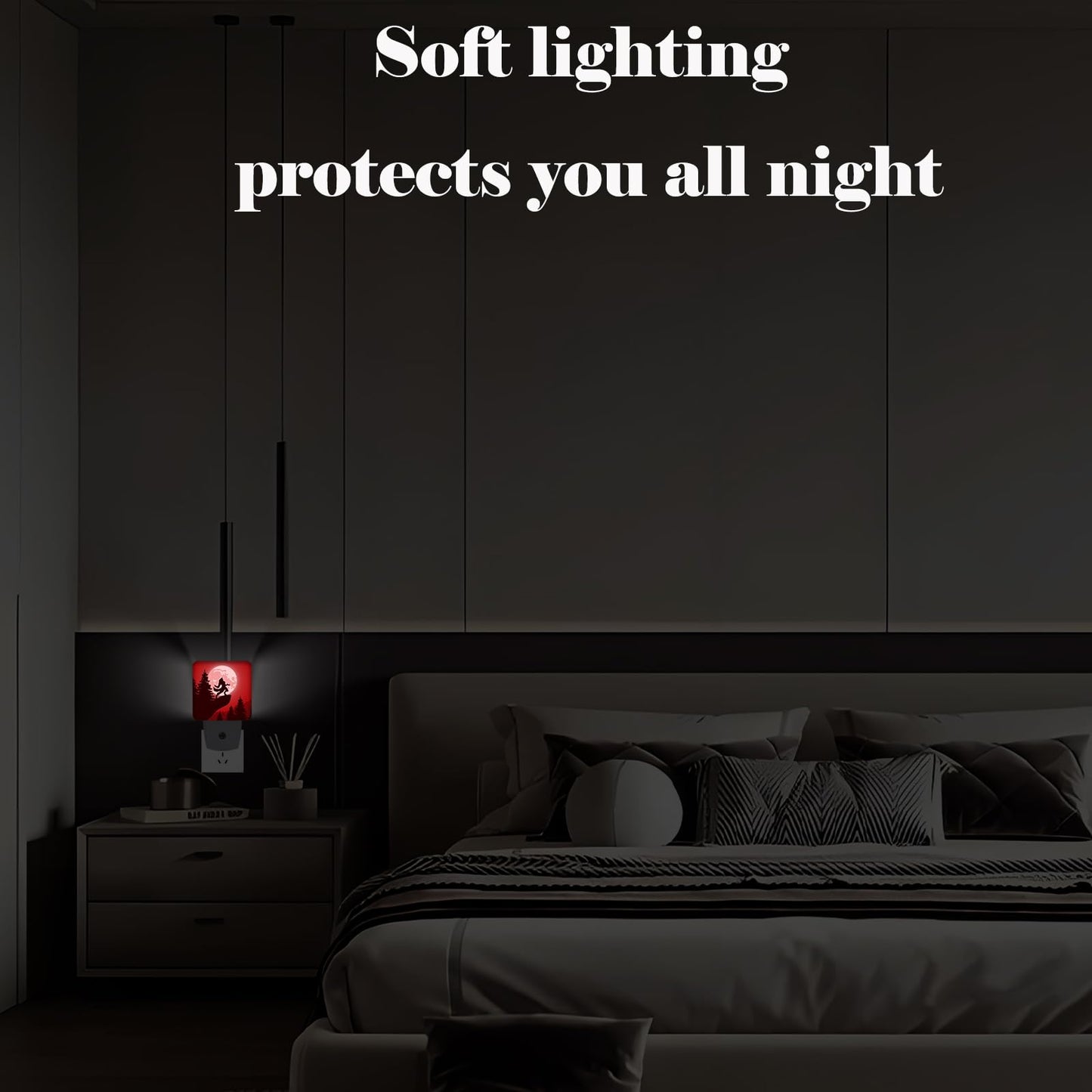 FSHVQKD Blood Moon and Werewolves Night Light,Plug-in Night Lights with Dusk-to-Dawn Sensor for Stairway,Hallway,Bedroom Sleep Friendly Ideal for Women/Girls/Boys Gift,0.5w