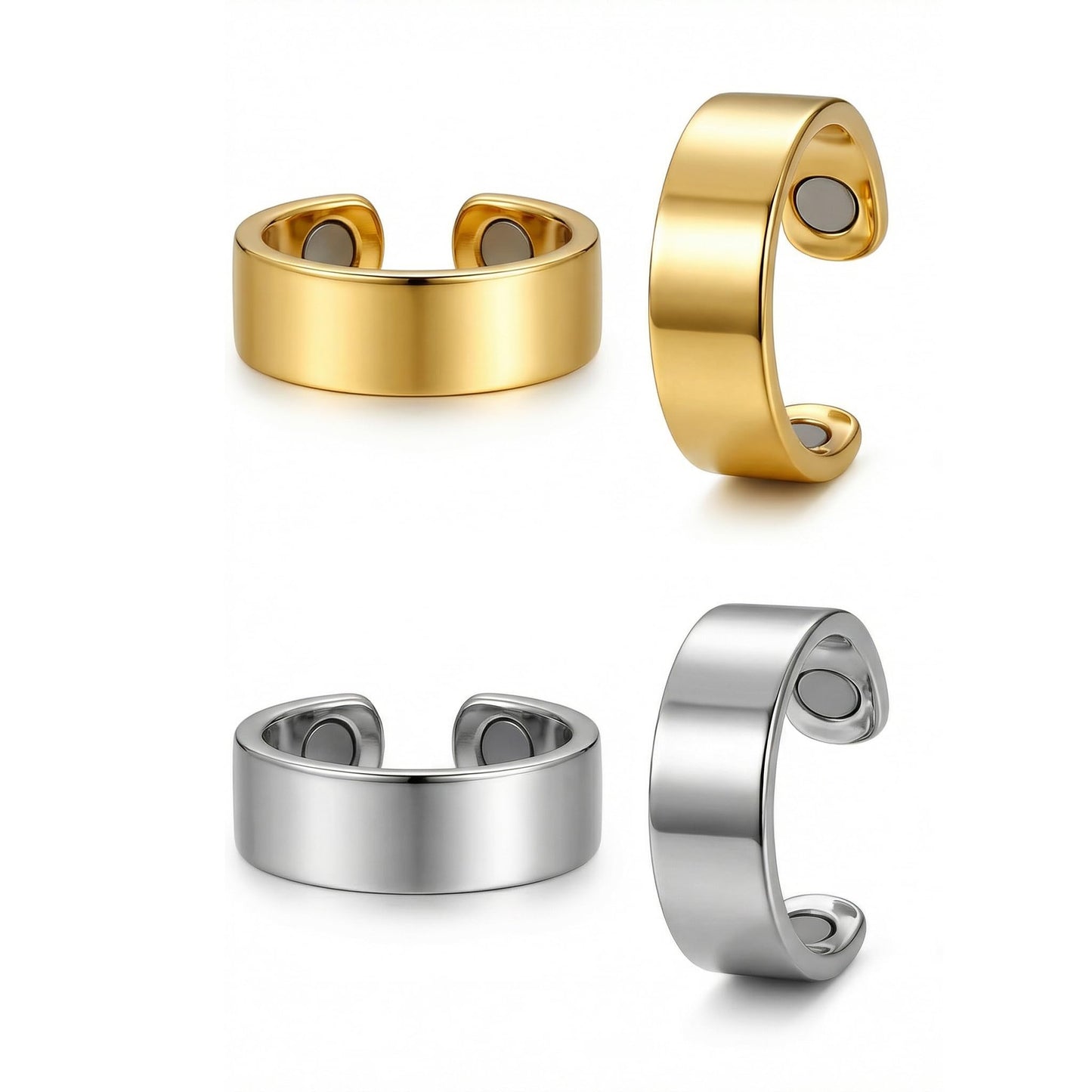 2PCS Magnetic Rings for Women Anti Snoring Ring Auvulis Migraine Rings Titanium Ion Magtherapy Lymphatic Drainage Rings Lymph Nodes Acupuncture Therapy Stainless Steel Ring For Women Men Health Jewelry Gifts (B:2Pcs-Two magnetic strips)