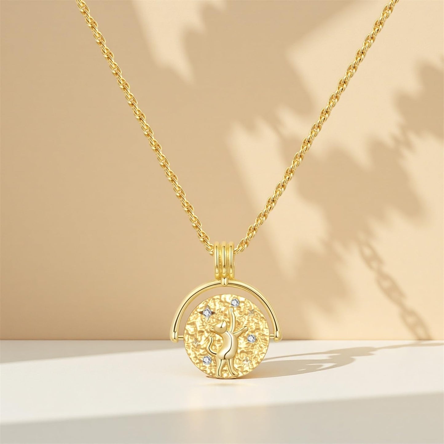 MISEFF 925 Sterling Silver Fashion Pendant Necklace for Women,Fashion Jewelry, 18K Gold Plated, Advanced Retro Series Link Chains ,Basic Multifunctional Accessories Suitable for Multiple Occasions and Daily Wear (Cat Coin)