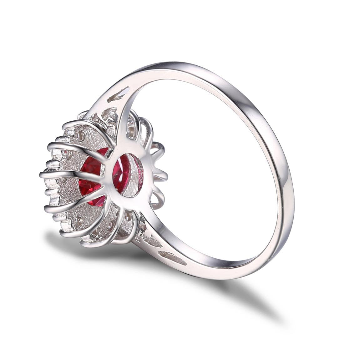 JewelryPalace Princess Diana Kate Middleton Gemstone Birthstone Red Ruby Halo Statement Engagement Rings for Women, 14K White Gold Plated 925 Sterling Silver Promise Rings for Her Size 10.5