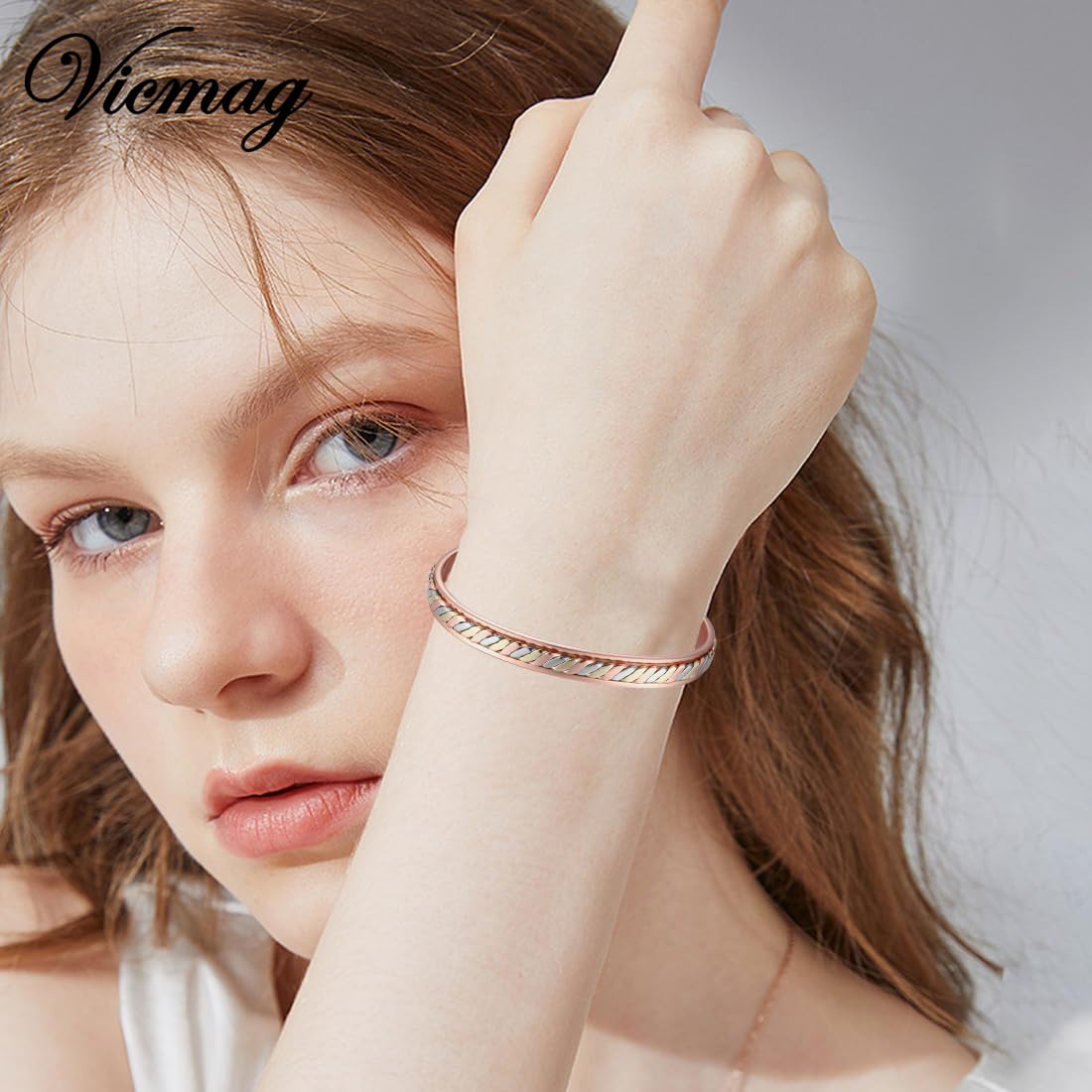Vicmag Copper Magnetic Bracelet for Women Ultra Strength Magnets 99.9% Pure Copper Jewelry Gift (Braided Tricolour)