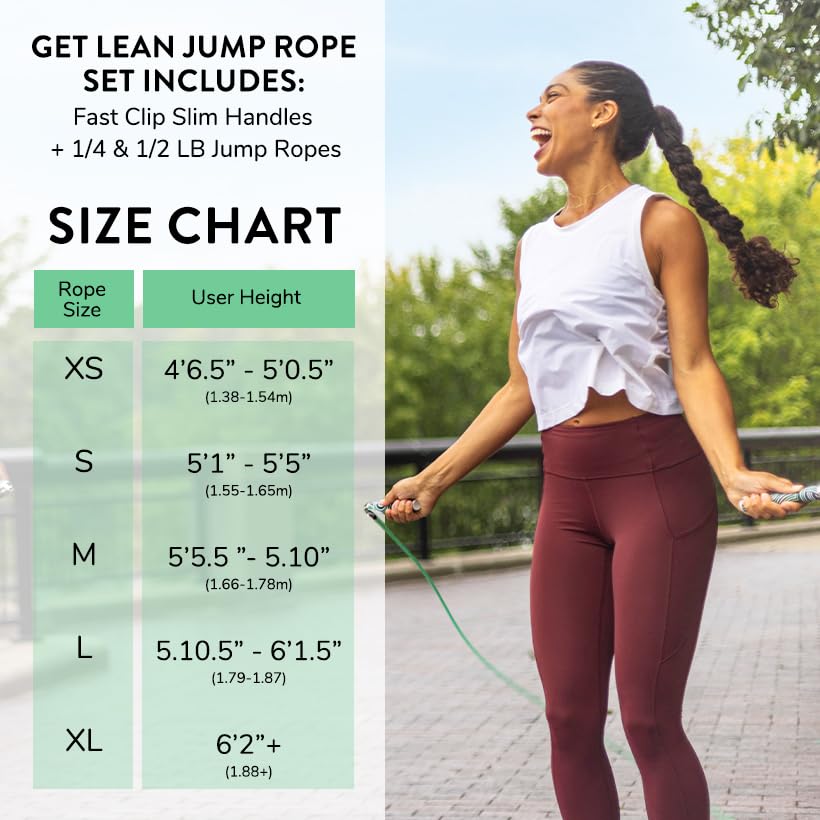 Crossrope Get Lean Set - Weighted Jump Rope- 1/4 LB and 1/2 LB Ropes - Slim Handles - Large