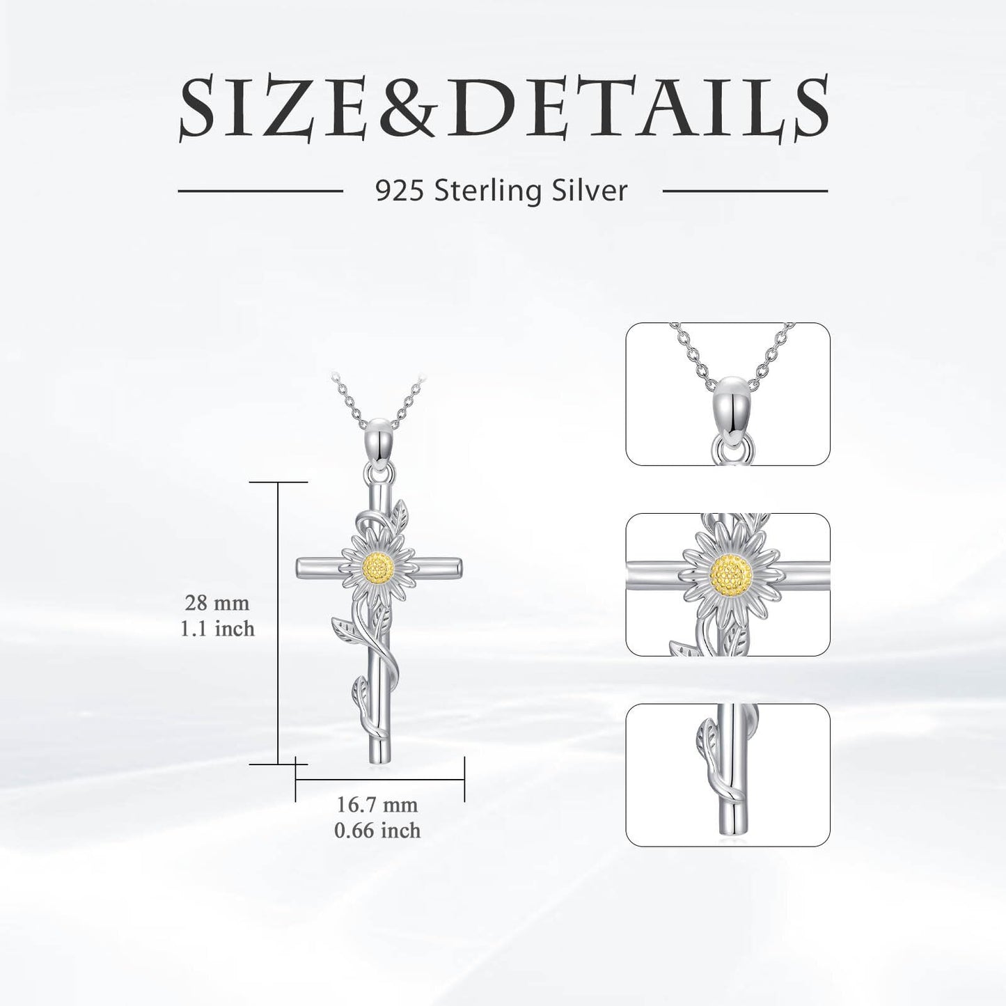 YYB Daisy Cross Necklace 925 Sterling Silver Daisy Gifts for Women Dainty Silver Cross Necklace Christian Religious Gifts for Women Mothers Day Gifts