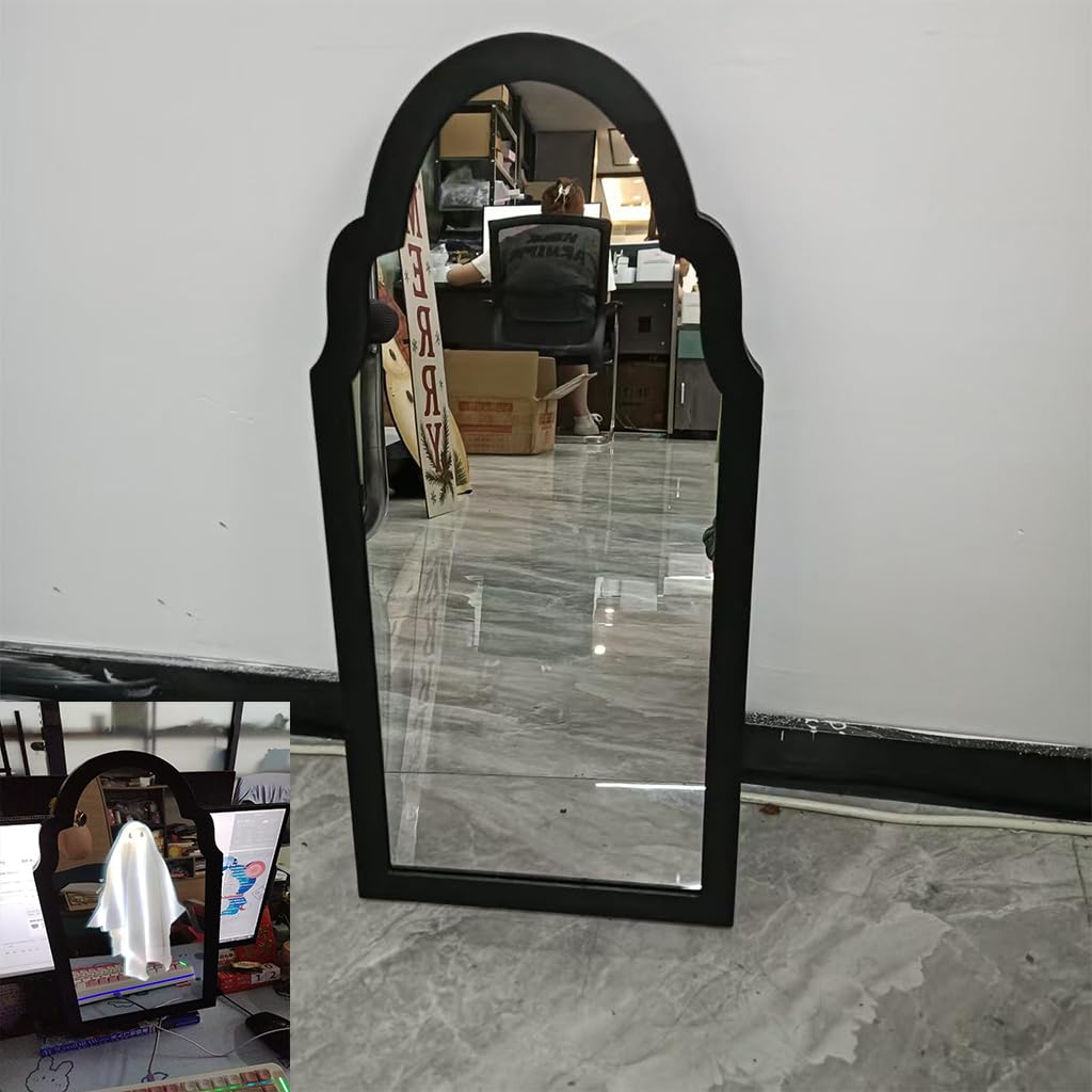KYWYOYOU 2025 Novelty Ghost Mirror with LED Lights – Scary Holographic Mirror with Haunted Ghost Figure, Halloween Indoor Decoration for Bedroom, Bathroom, Fireplace, DIY Wall Decor (Style A-Small)
