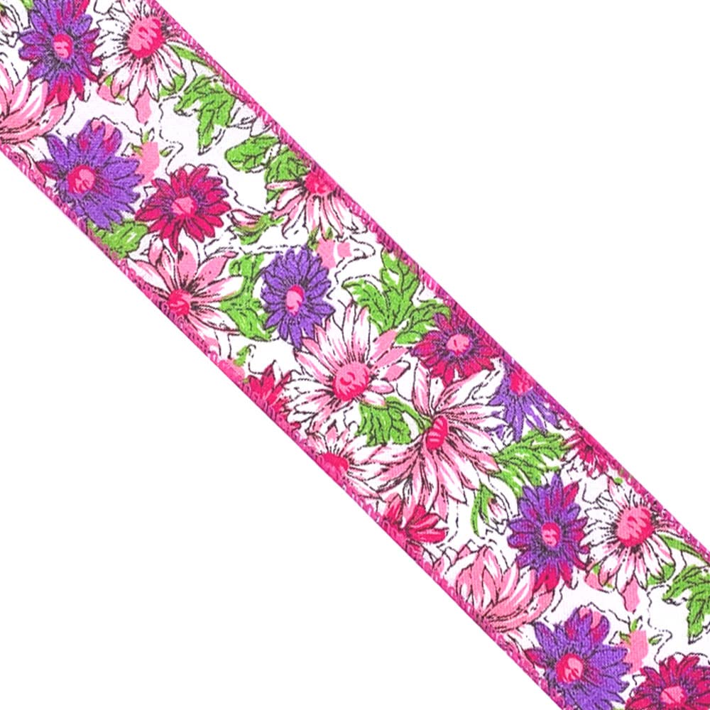 Designer’s Shop Spring Floral Wired Edge Ribbon 2.5” x 10 Yard for DIY Crafting, Home Décor (Pink Purple) WR 63-5066